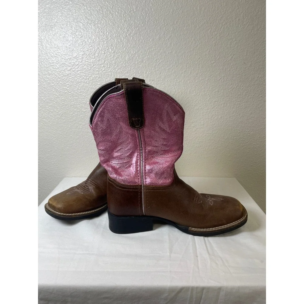 Shyanne Western Boots Kids Size 3D Brown Pink Good Leather‎ Square Toe 20090
